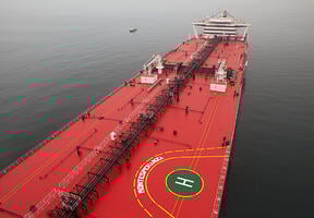 The Montesperanza, a tanker chartered by Total, departs Le Havre, France on its first voyage.