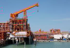 A crude oil separator on one of the artificial islands on the Kashagan field in Kazakhstan.