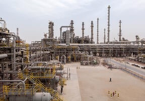 A steam methane reformer used to produce hydrogen at the Jubail refinery in Saudi Arabia.