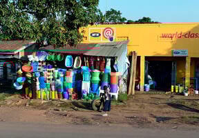 Plastic objects used throughout the world. Here, in Kampala, Uganda.