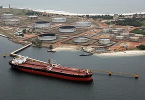 A tanker being loaded at the Port-Gentil oil terminal in Gabon.