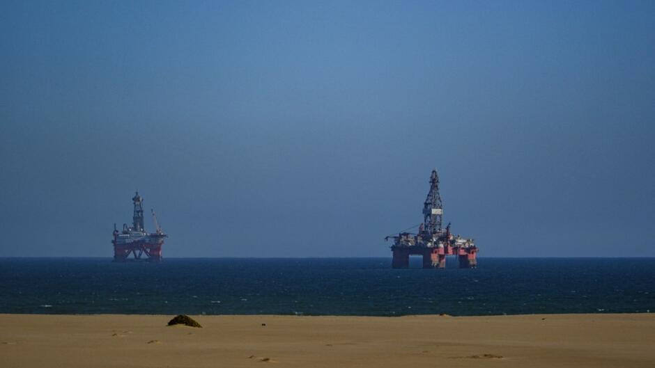 Offshore oil platform off the coast of Walvis Bay, Namibia.