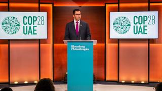Le président de la COP28, le Dr Sultan Al Jaber, s'exprime lors du deuxième sommet de l'innovation du prix Earthshot en partenariat avec Bloomberg Philanthropies, à New York, le 19 septembre 2023. Zak BENNETT / AFP