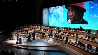 Photo of the One Planet Summit, held in Paris in December 2017 to give fresh impetus to international action against global warming.