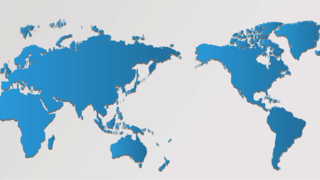 Seen from the Pacific Ocean, the world map shows the 21st century's two superpowers: the Unites States and China.