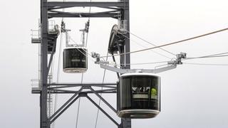 Photo of the two cabins of the cable car in Brest (Brittany, France), the city's new public transportation line launched on November 19, 2016.
